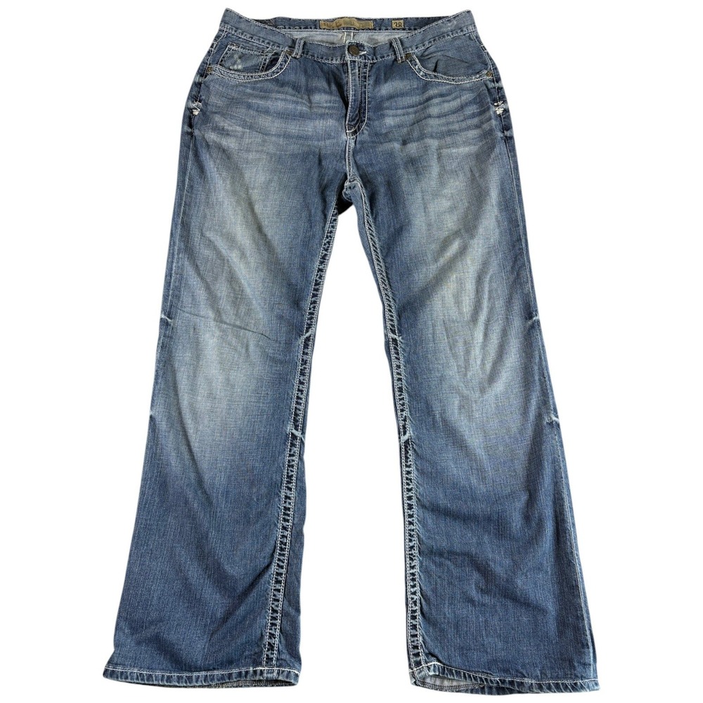 VTG BKE Tyler Jeans Men's 38x36 Blue Distressed Relaxed Bootcut Buckle Western